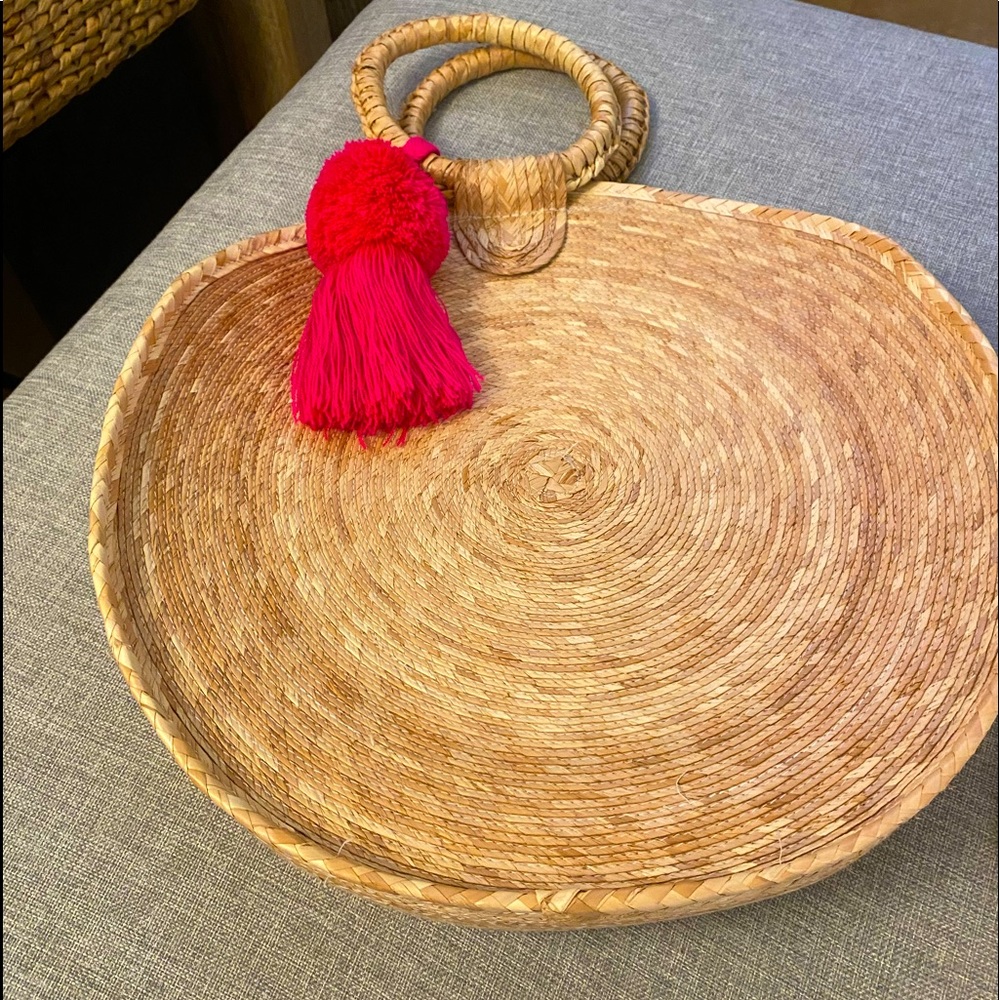 Large authentic Mexican bag with hot pink Pom Pom